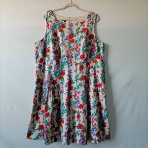 Talbots Floral Midi Dress - Red, Green, Blue on White